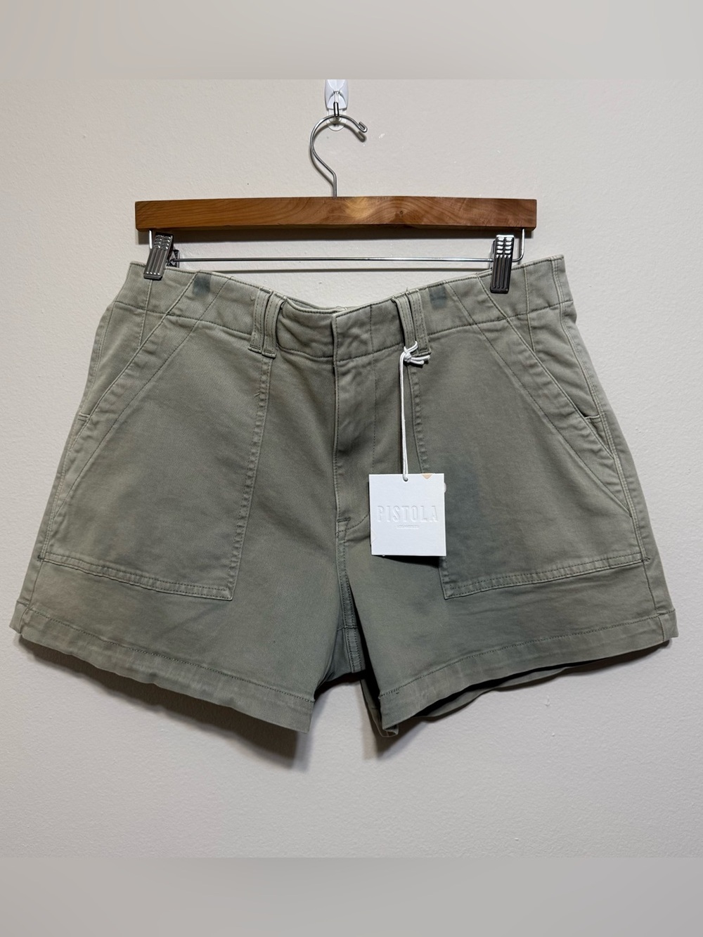 PISTOLA Marissa High Rise Utility Short Green Distressed Women 32